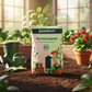 Bag of paankhuri Vermicompost in a garden setting with plants and gardening tools.